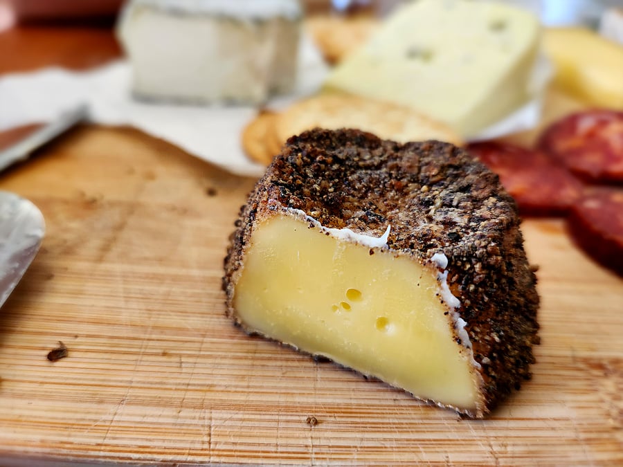 Peppered cheese made at Yerrabi, cut open